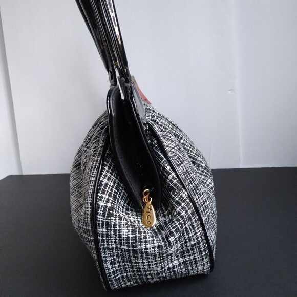 Tico NWT Black & White Graphic Tweed & Black Patent Shoulder/Satchel Bag - Picture 3 of 10